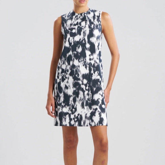 NEW Natori Black White Grey Abstract Stretch Woven Sleeveless Mini Shift Dress M - Picture 1 of 12